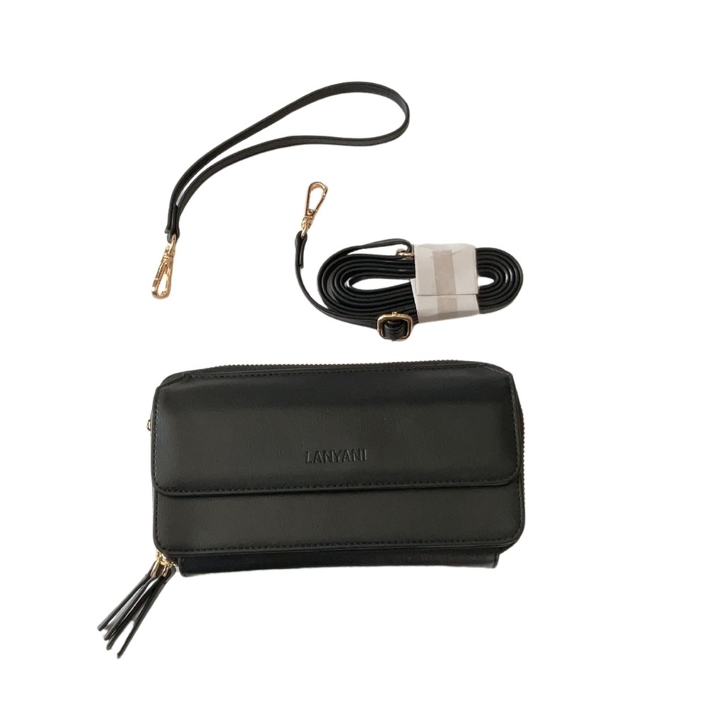 Black Crossbody Wallet Wristlet Purse with Phone Pocket